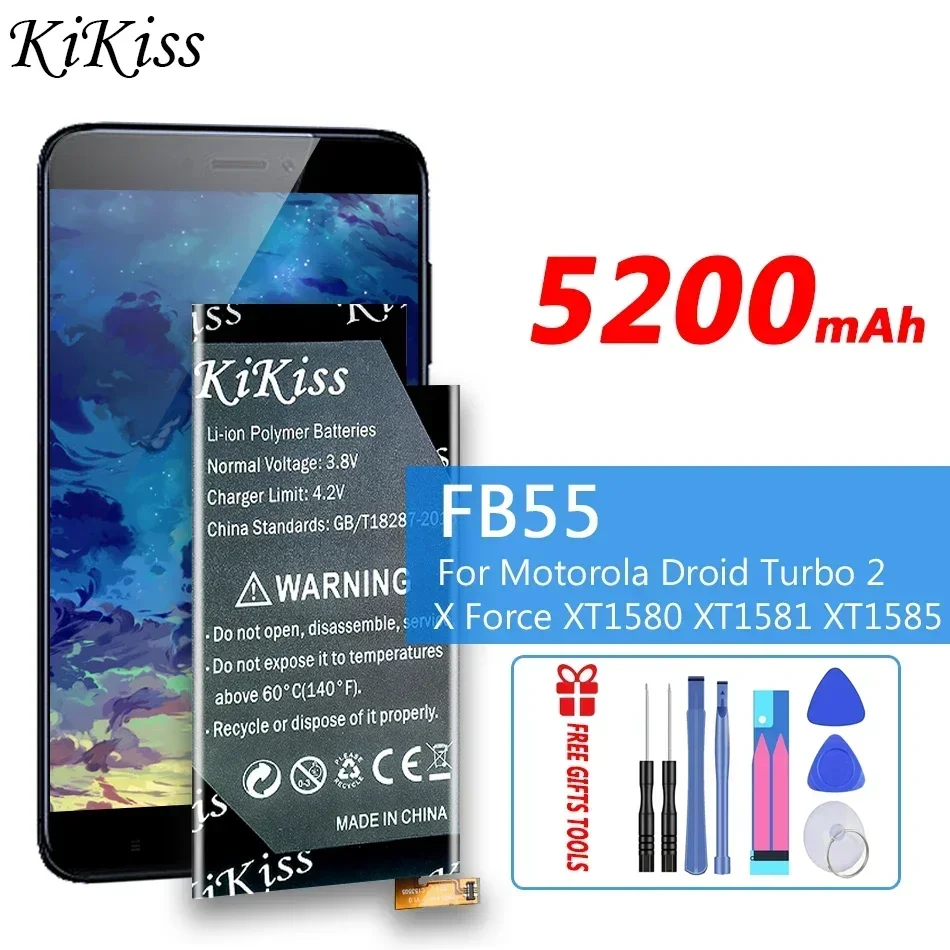 KiKiss 5200mAh FB55 Battery for Motorola Moto DROID Turbo 2 Turbo2 XT1585 XT1581 XT1580 Moto X Force MotoX Force Phone