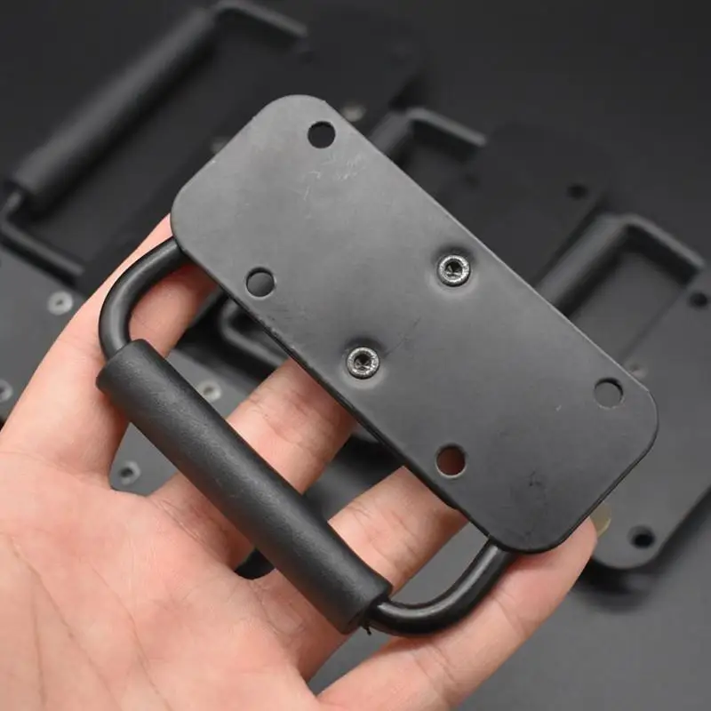 2Pcs Iron Spring Handle Black Folding Luggage Handle Tool Box Movable Ring Industrial Cabinet