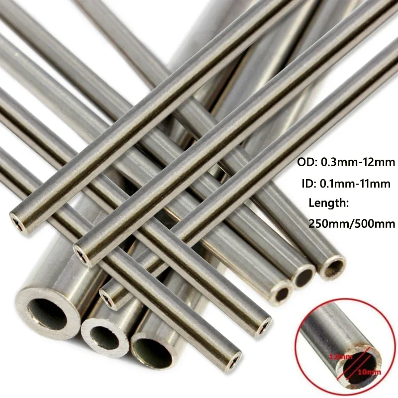 Tubo recto redondo de acero inoxidable 304, 1-10 piezas, 250mm, 500mm, largo, sin costuras, 4x3mm, 6x4mm, 8x6mm, 10x8mm, 10x9mm, 12x11mm