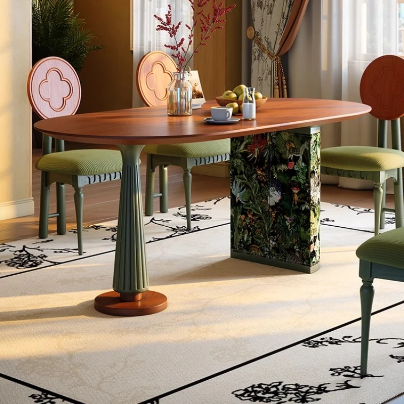 

Solid wood dining table French retro high-end small apartment living room antique style