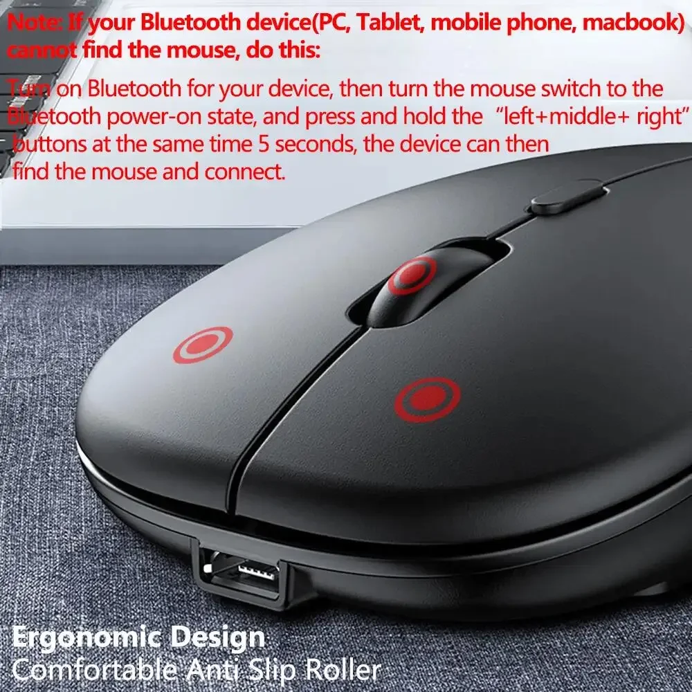 New Bluetooth Wireless Mouse USB Optical Rechargeable Mouse for Computer Laptop PC Macbook Gaming Mouse Gamer 2.4GHz 1600DPI image 5