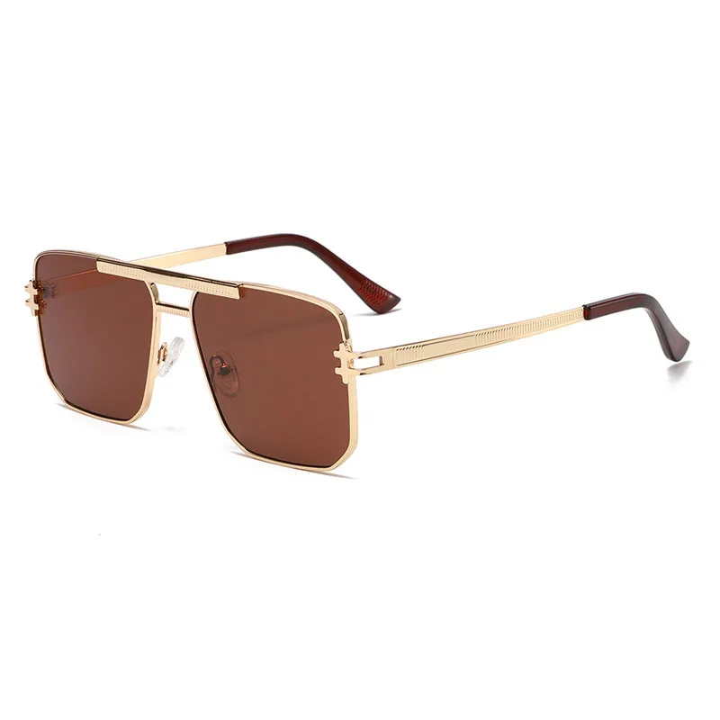 Large-Frame Double-Bridge Metal Sunglasses UV400 Fashionable Trendy Style Protection