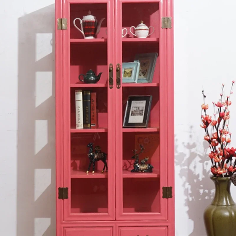 

New Chinese style solid wood antique simple bookcase bookshelf household simple study glass decorative locker