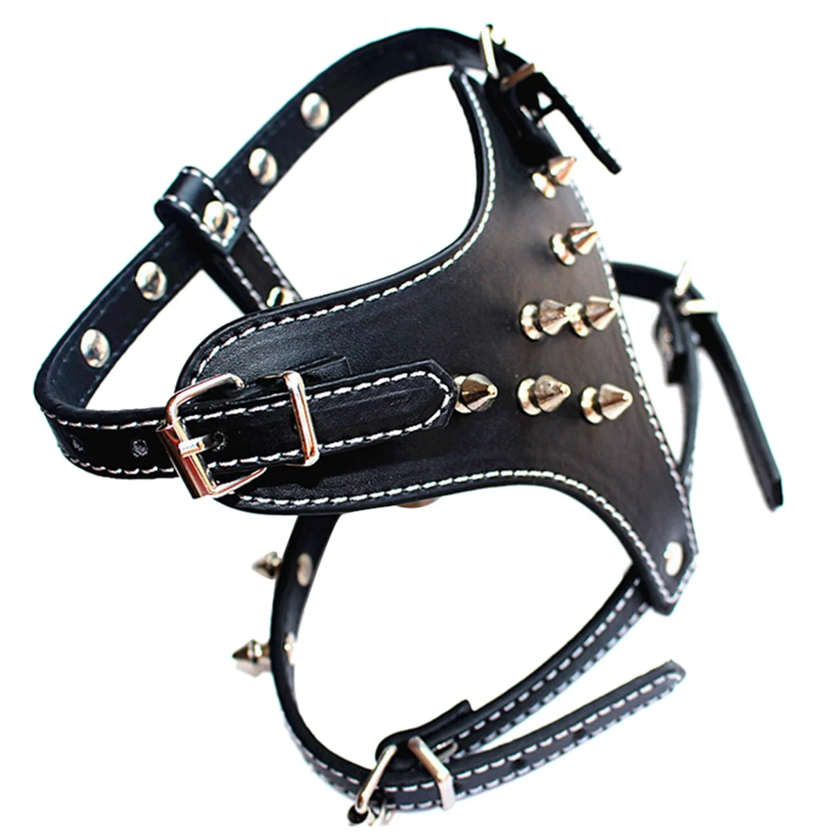 Spiked Studded Leather Puppy Dog Harness Vest for Small Breeds Black