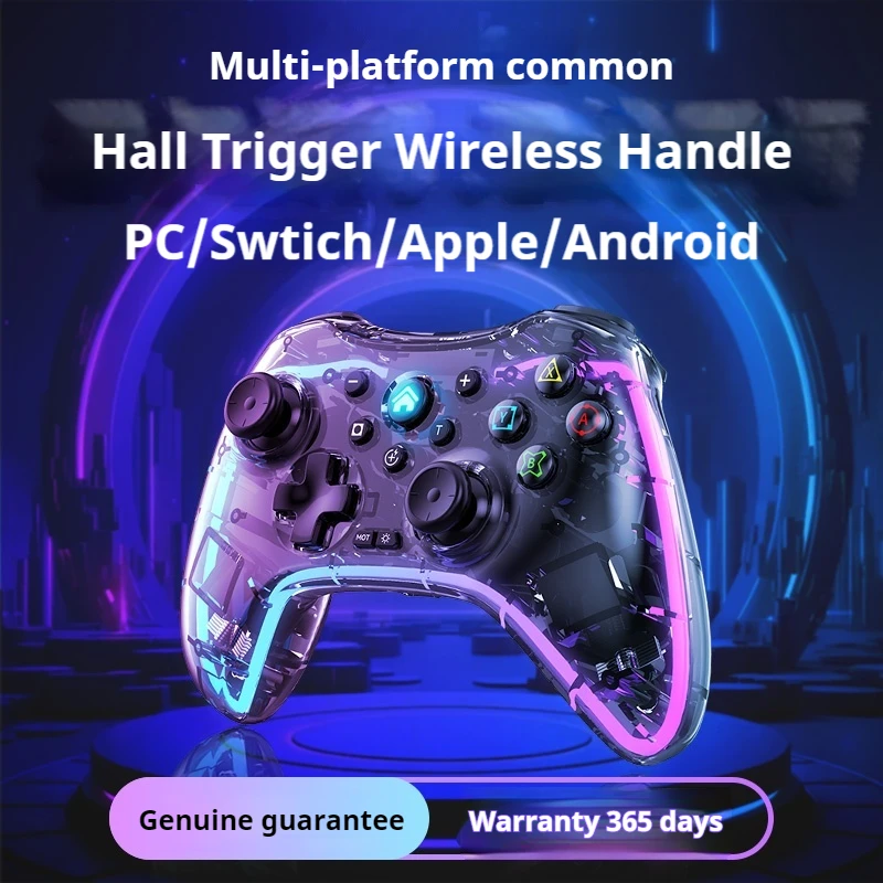 

Wireless Bluetooth Gamepad Three Modes Of Connection Pc Computer Wired Hall Trigger Transparent Body Rgb Cool Lighting Effect