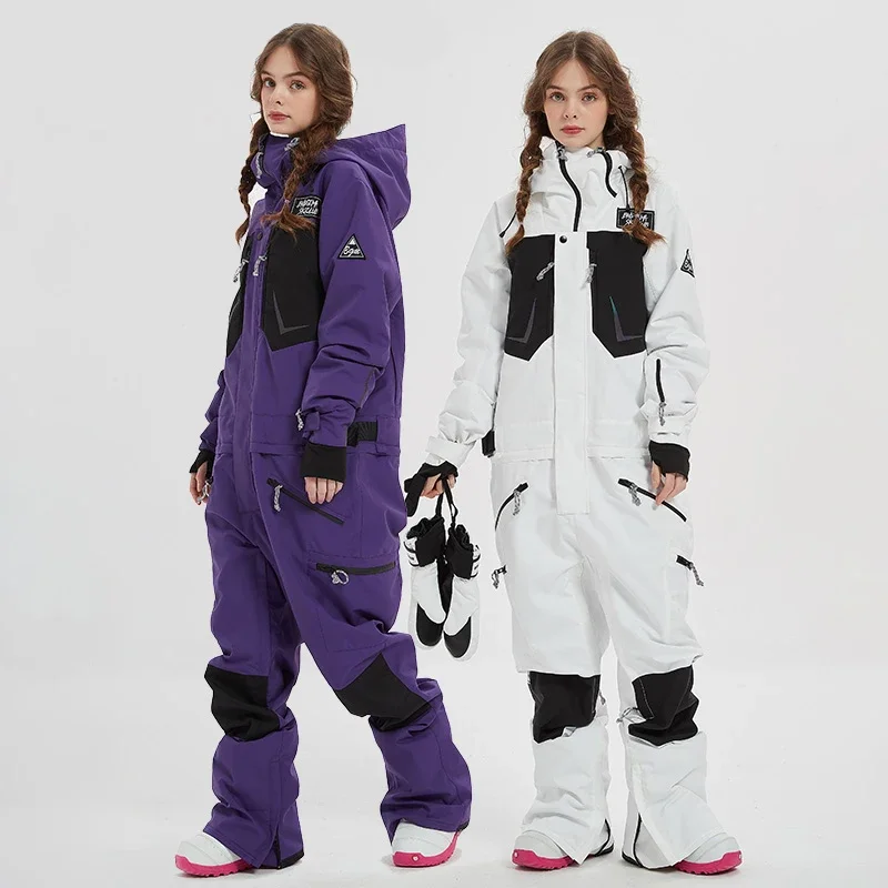 

One-Piece Ski Suit Women Men Thickening Warm Outdoor Mountaineering Snowboard Suit Windproof Waterproof Overalls Ski Jumpsuit