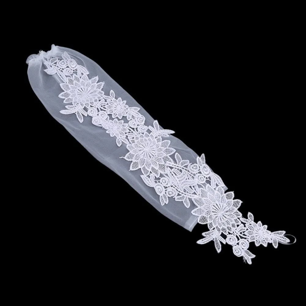 قفازات الزفاف الأنيقة بدون أصابع زهرة الدانتيل النساء تأثيري قفازات تطول مطرزة طويلة القفازات تأثيري حلي #2