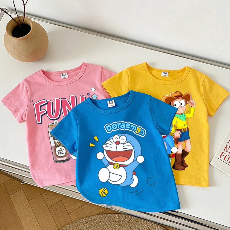 

Doraemon Short Sleeves Children Cartoon Anime T-shirt Kawaii Cotton Tops Boy Girl Summer Fashion Tees Kid Clothes Birthday Gift
