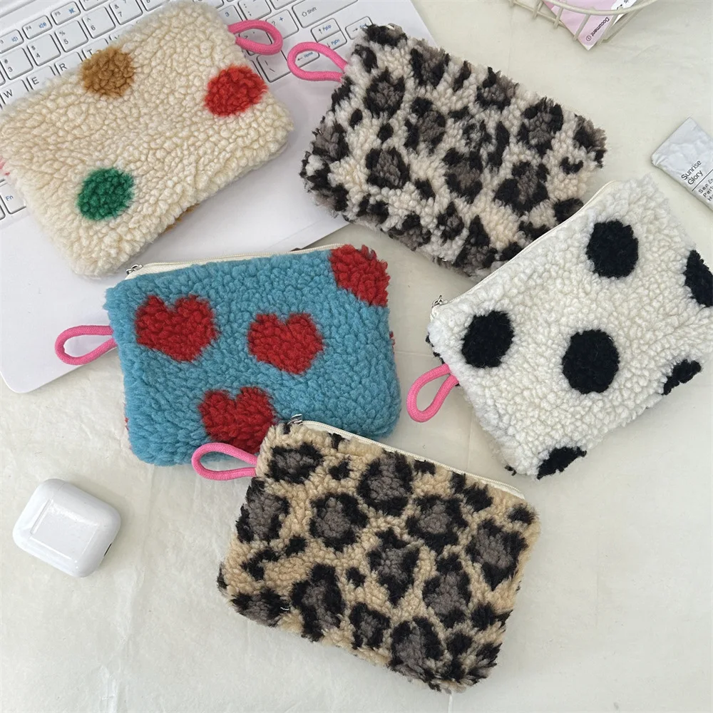 Mini Lamb Down Coin Purse Cute Women Wallet Sanitary Napkin Zipper Storage Bag Student Card Holder Girls Small Makeup Pouch