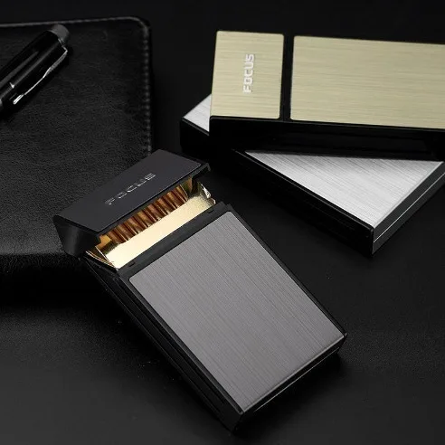 14 pieces of brushed cigarette case Focus 5.5 Extended Metal Veneer Men's Portable Flip Cover Moisture Proof Thin Cigarette Box