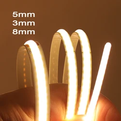 DC 5V 12V 24V COB LED Strip Light 5mm 3mm 8mm 10mm PCB High Density Linear Lighting RA 90 320 480 384 528 LEDs Flexible Tape