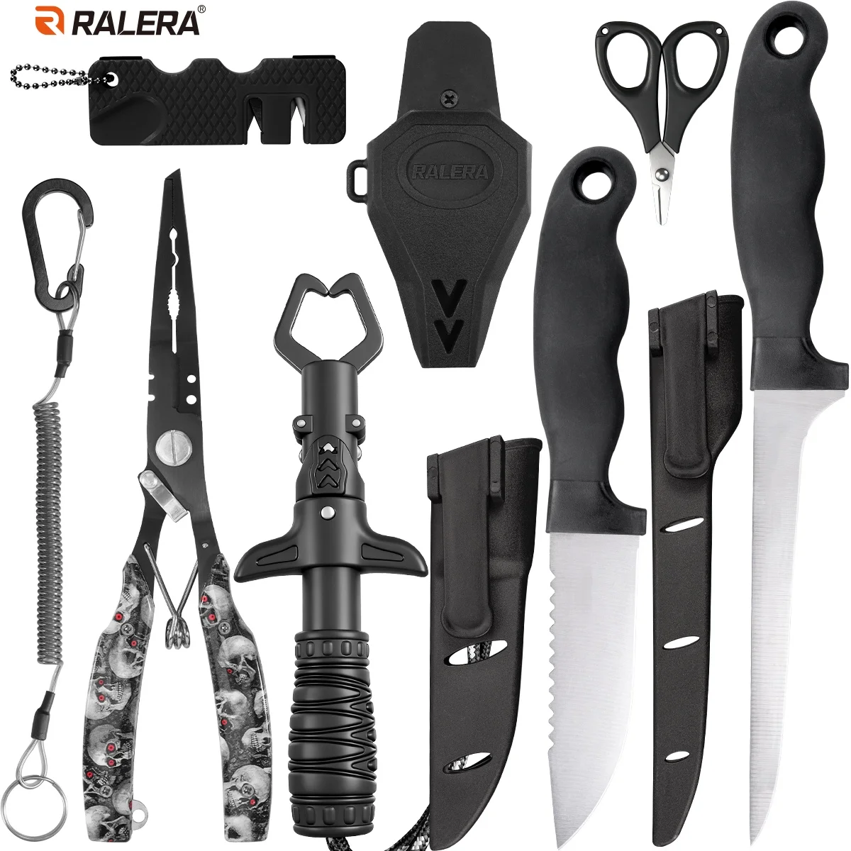 Lure Fishing Pliers Equipment: Fish Gripper, Fishing Pliers, Fish Scissors, Fishing Knife, Complete Set, Essential for Fishing