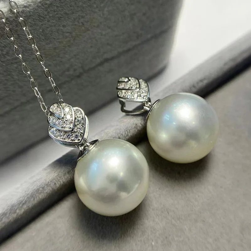 N 12-13Mm Australian White Pearl Pendant Natural Seawater Pearl Perfect Round Flaw Cold White Light Necklace S925 Silver