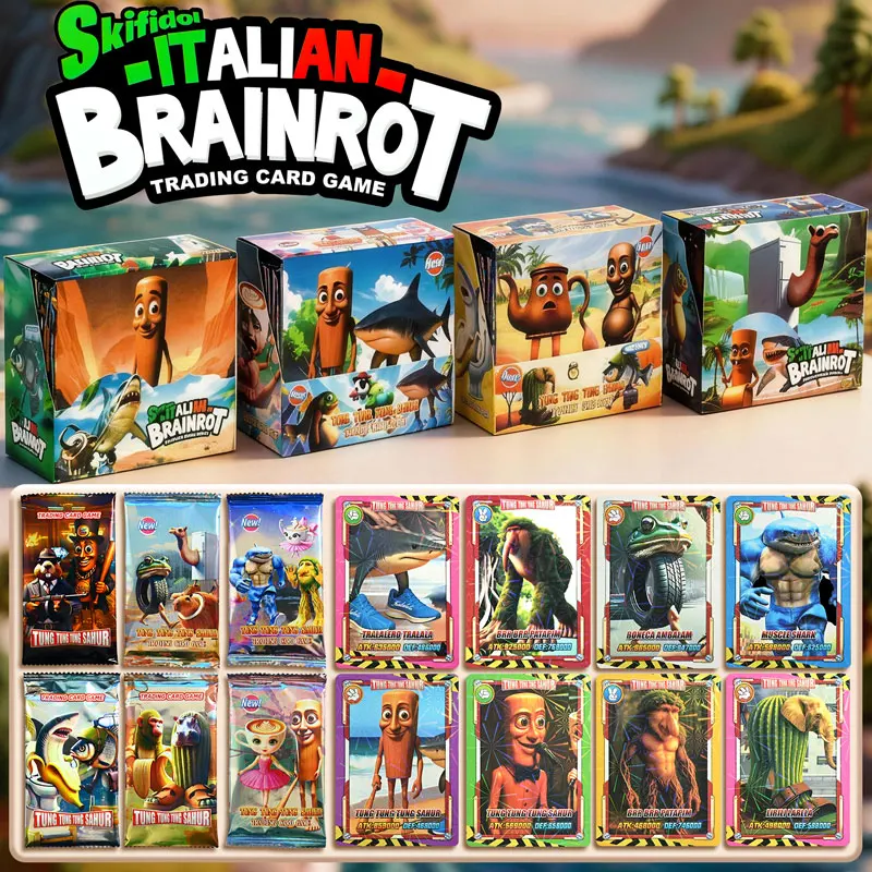 

Tung Tung Tung Sahur Italian Brainrot Trading Cards Full Box 36 Packs Collectible Battle Game Cards for Fans Trading & Playing