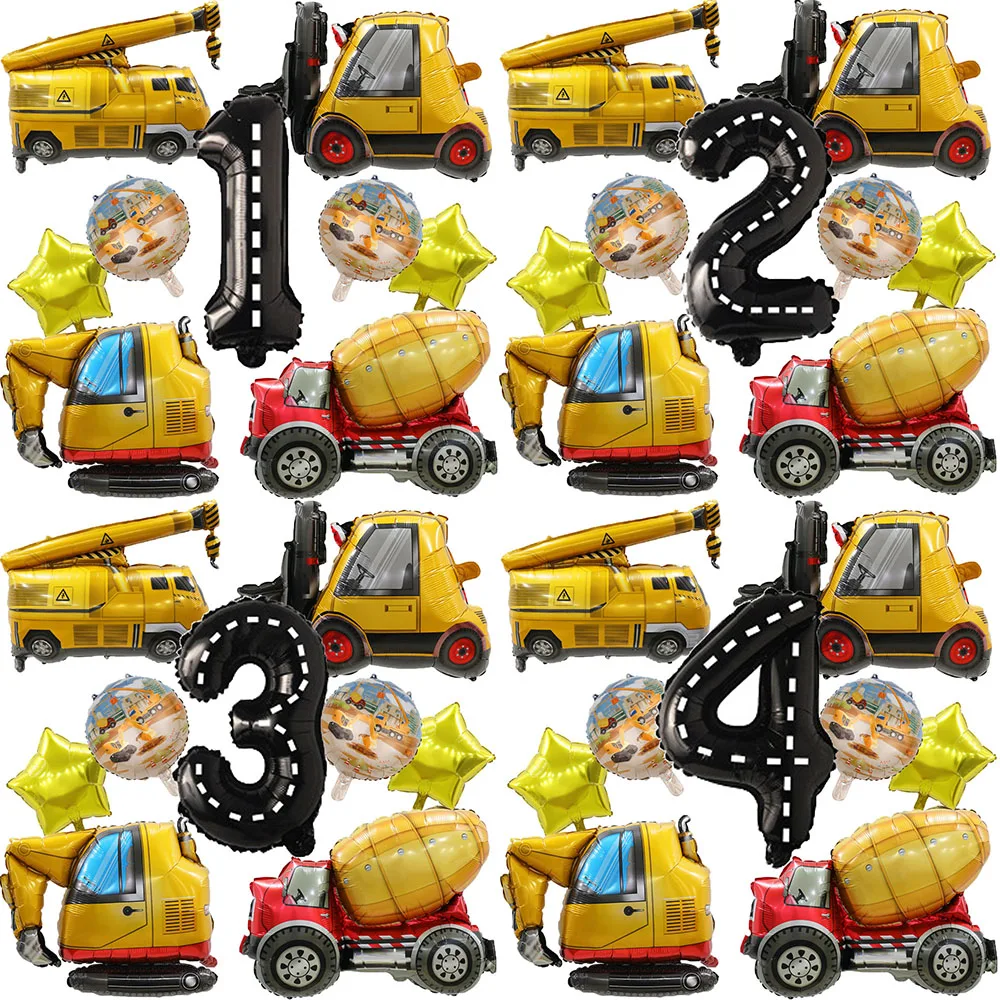 

1set Construction Tractor Car Theme Foil Balloon Set 40inch Racing Striped Number Globo for Boy Kids Birthday Party Favors Decor