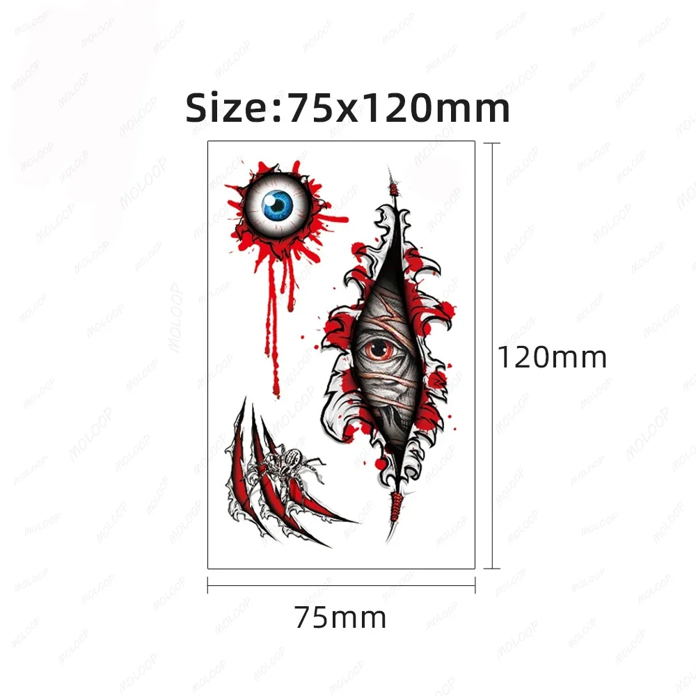 Tattoo Sticker Halloween Terrifying Eye Bleed Scar Element Waterproof Temporary Fake Tatto for Men Women Makeup Body Art