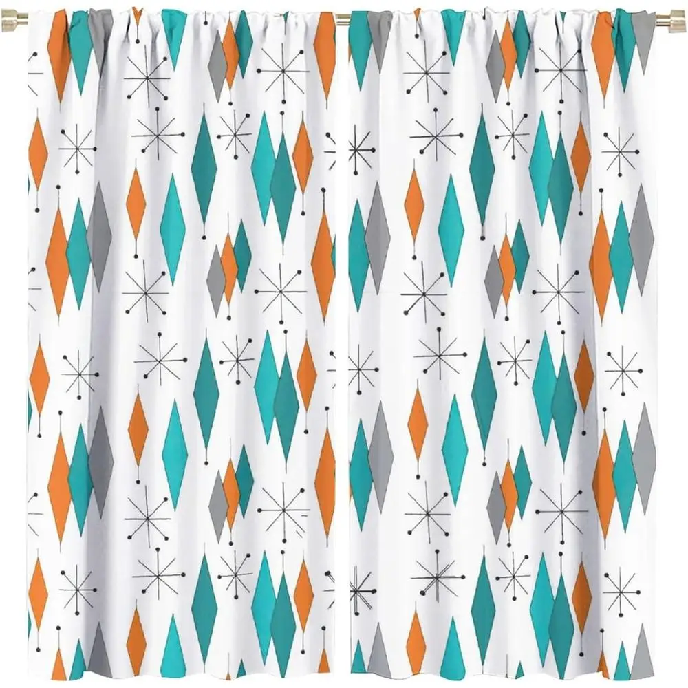 Colorful Abstract Geometric Drop-Shaped Window Curtains, Retro Bedroom & Living Room Decor, 2 Panels, 84 W x 84 L, Blackout Fabr