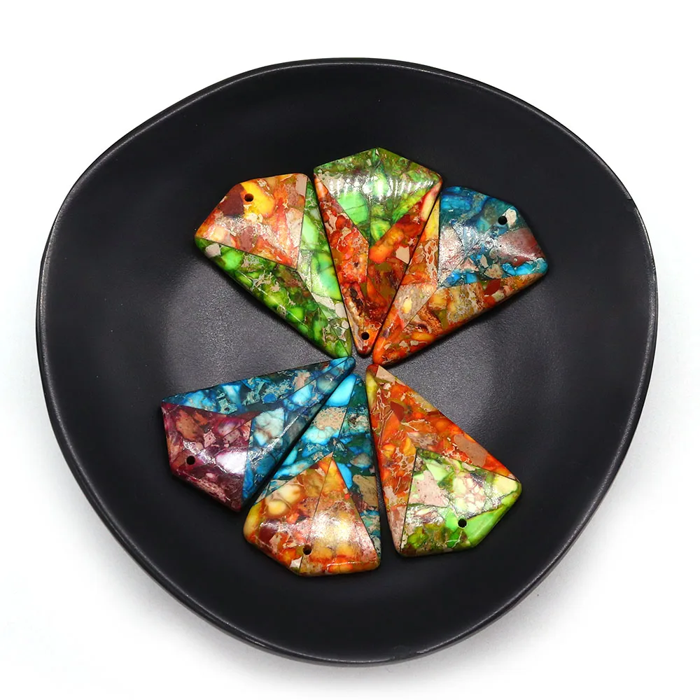 Emperor Stone Inverted Triangle Pendant Sea Sediment Jades Pendants for Jewelry Making DIY Earrings Necklace Accessories 25x40mm