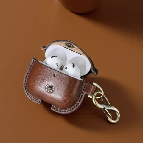 AirPods 용 정품 가죽 케이스 Apple Air Pods 4 세대 2024 보호기 헤드셋 쉘용 이어폰 케이스 커버
