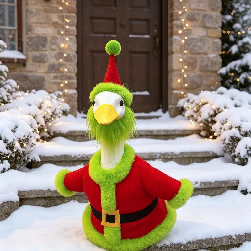 Photobooth Prop Porch Goose Dress Up Set 23 Inch Red Dress Green Furry Garden Lawn Christmas Funny Decor,Without Goose
