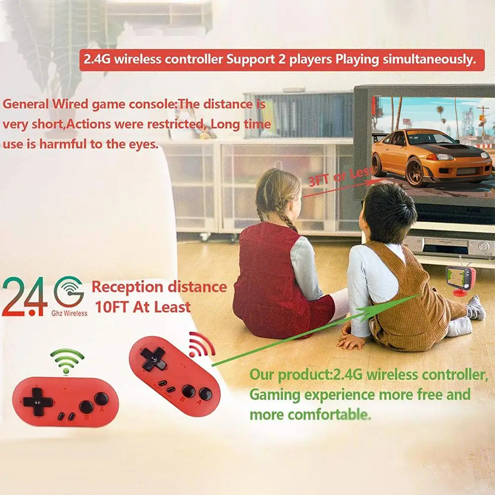 

Ретро-игровая консоль с 300 встроенными классическими играми, контроллеры для одного игрока, 216/84 игры, беспроводные контроллеры для двух игроков и 2.4G D3B2