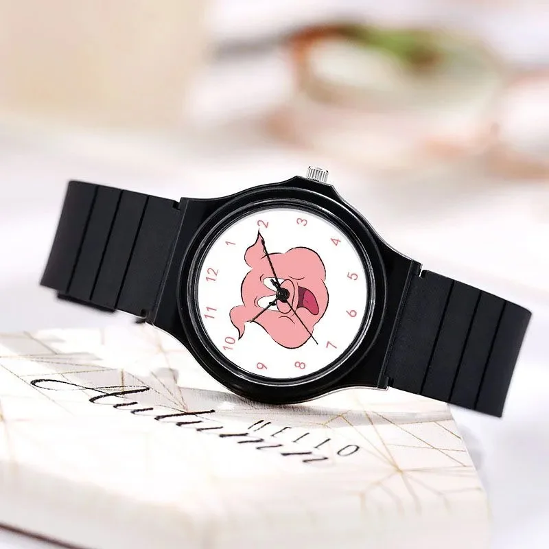 Fashion Pink Piggy Watches for Kids Student Kids Gift Birthday Movie Waterproof Fluorescent Luminous Silicone Watch Band Popular