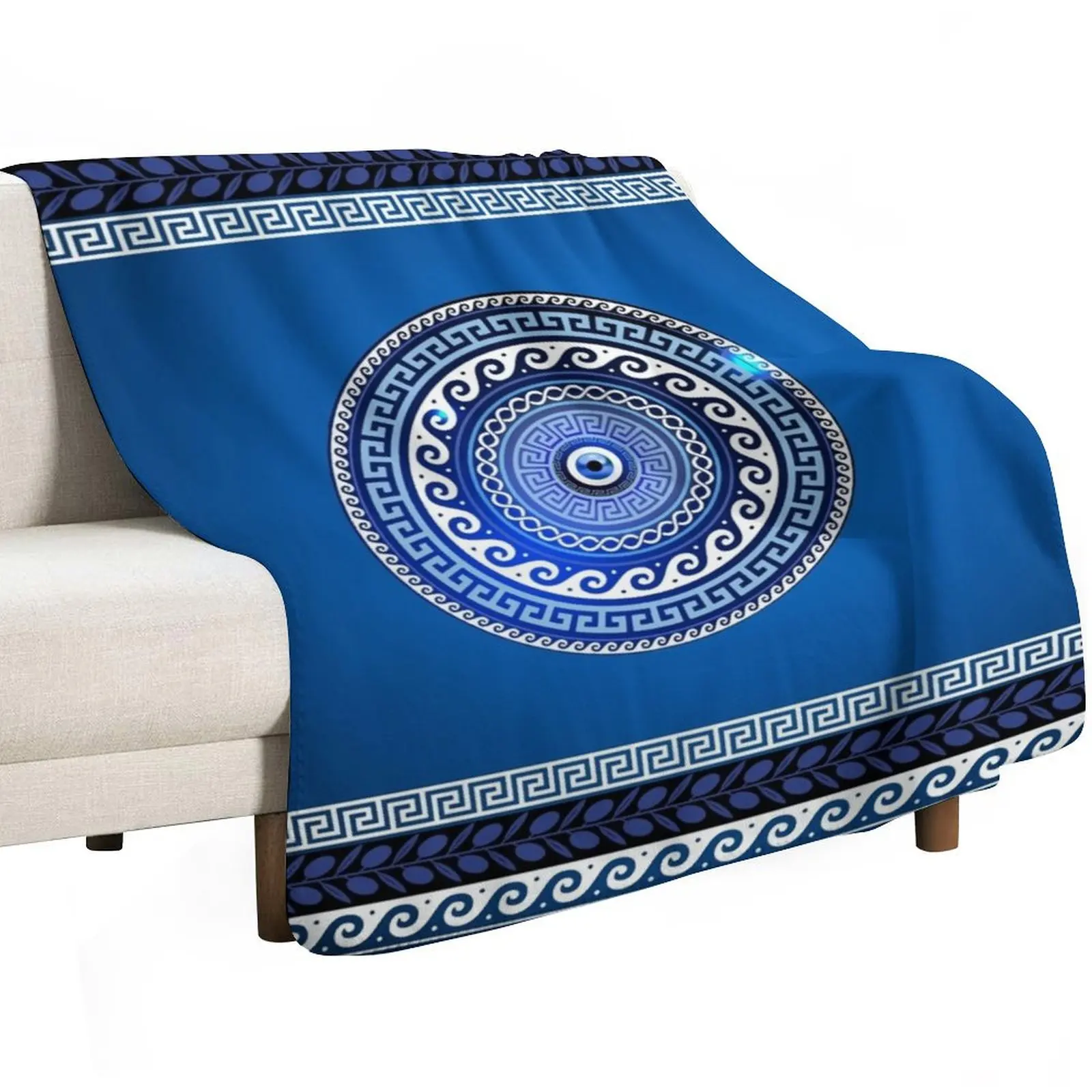 Mati Evil Eye Greek Key Patterns Yiorgos Collection Throw Blanket Decorative Throw Thins Blankets For Sofas Comforter Blankets