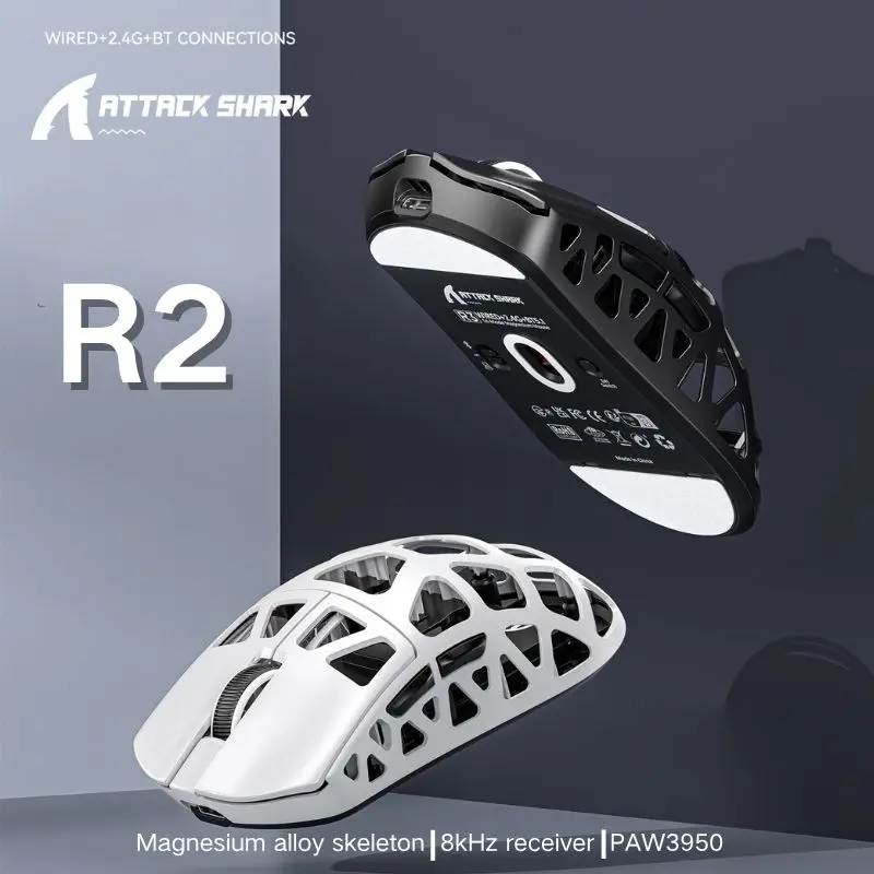 

Attack Shark R2 2.4G Wireless Three mode Game Mouse PAW3950 8K Rate of Return Magnesium Alloy Lightweight Hollow Bluetooth Mouse