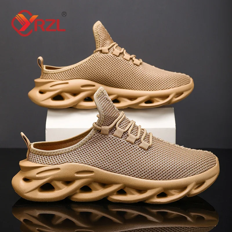 

YRZL Half Sneakers Men Fashion Casual Shoes Men Breathable Knit Lightweight Sports Outdoor Slip on Cushioning Walking Slippers