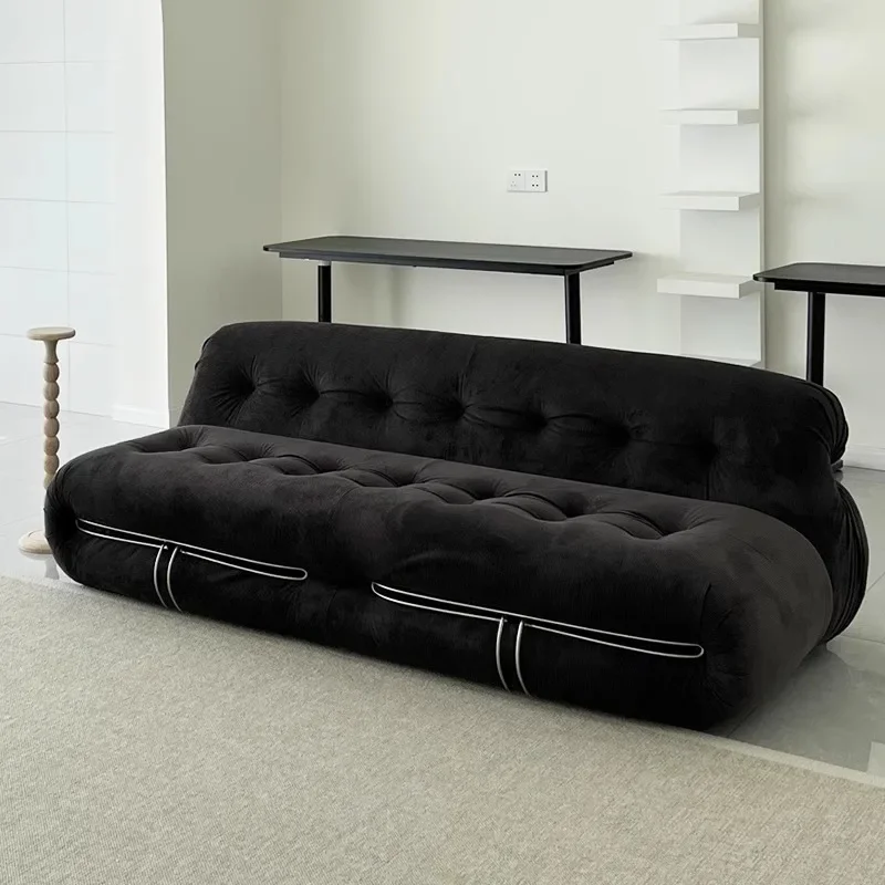 Cozy Modern Living Room Sofas Unique Black Velvet Floor Plush Puffs Sofa Nordic Love Seat Designer Woonkamer Banken Furniture