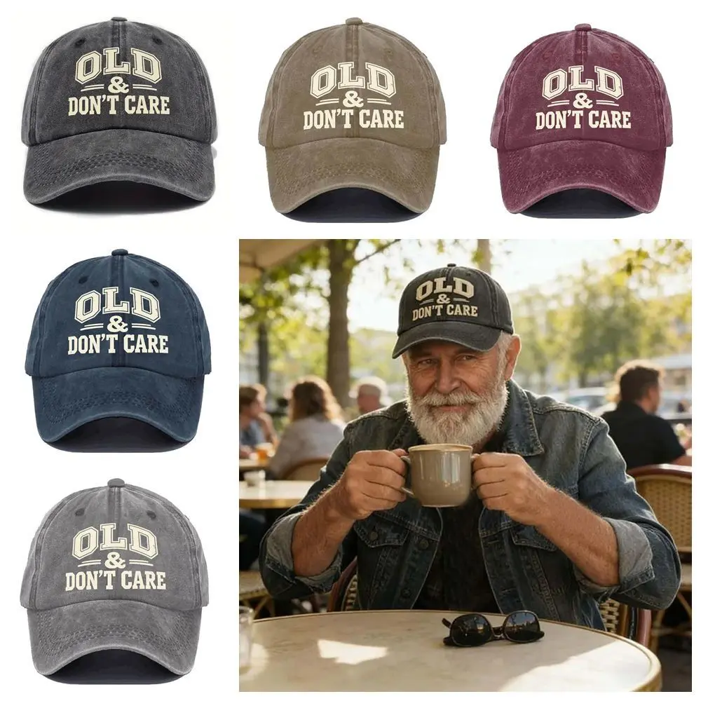 Creative Gift Washed Cotton Twill Unisex Hat Breathable Durable Distressed Cap Vintage OLD & DON’T CARE Embroidered Hat