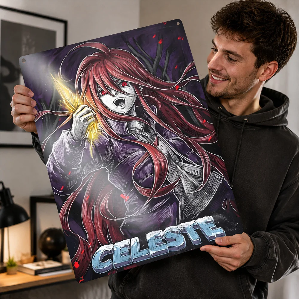 Celeste Badeline Crystal Portrait Textured Poster Personalized Aluminum Metal Sign Dark Realm Style Wall Art For Bedroom Decor