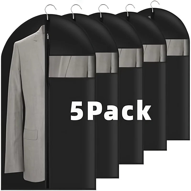 

5Pcs Dustproof & Space Saving Garment Bags, Zipper Hanging Suit Dress Covers, Wardrobe Clothes Storage Organizer for Home Closet