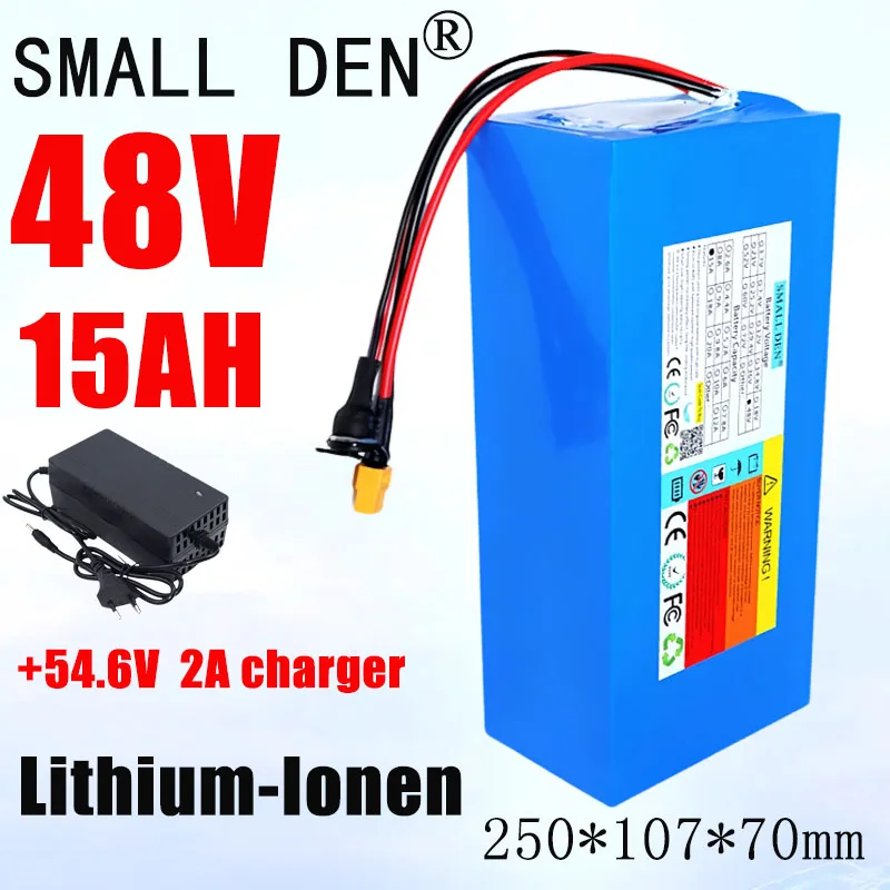 New 48V 15AH lithium battery pack with built-in BMS suitable for electric scooters, bicycles, charging battery pack+54.6V 2A