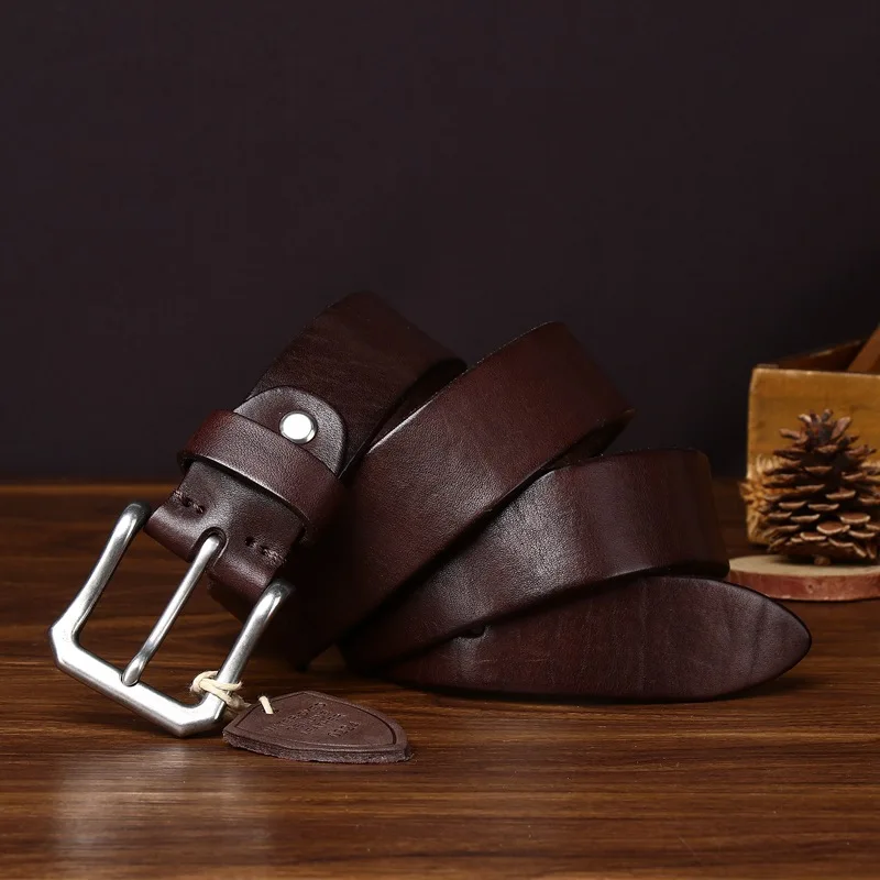 First-layer Cowhide Leather For Men's High Quality Buckle Jeans Cowskin Casual Belts Business Cowboy Waistband