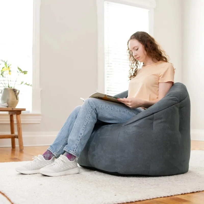 Joey Large Bean Bag Chair in Basalt Blue, All Ages, Faux Leather with On-The-Go Handle