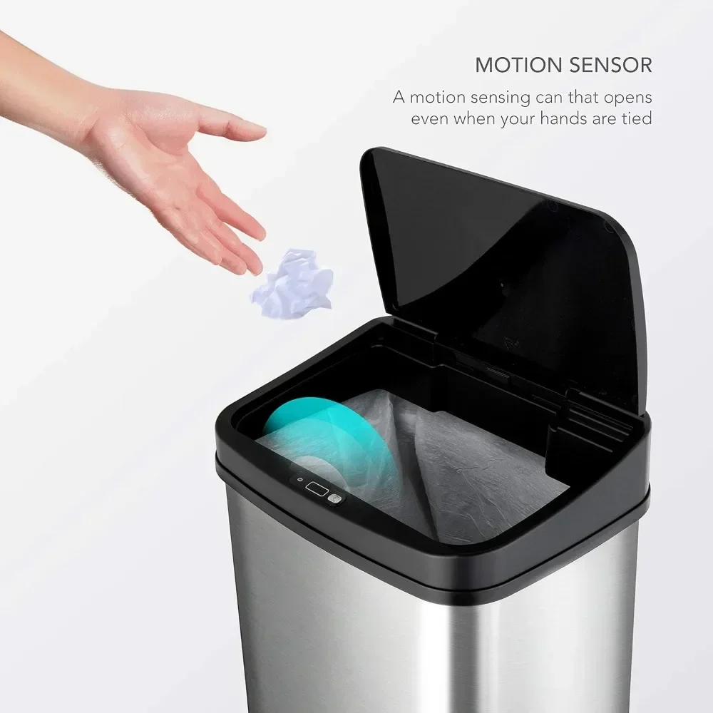 Trash Can Automatic Touchless Motion Sensor Rectangular Trash Can, 13 Gal, Black Trim High Quality Materials Ease and Convenient