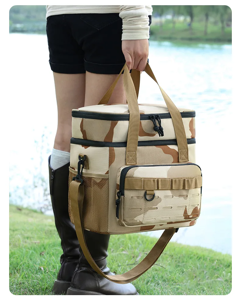 1pc Insulated Backpack Cooler Large Capacity Oxford Cloth Backpack Outdoor Travel Beer Bag Waterproof PEVA Lined Ice Bag