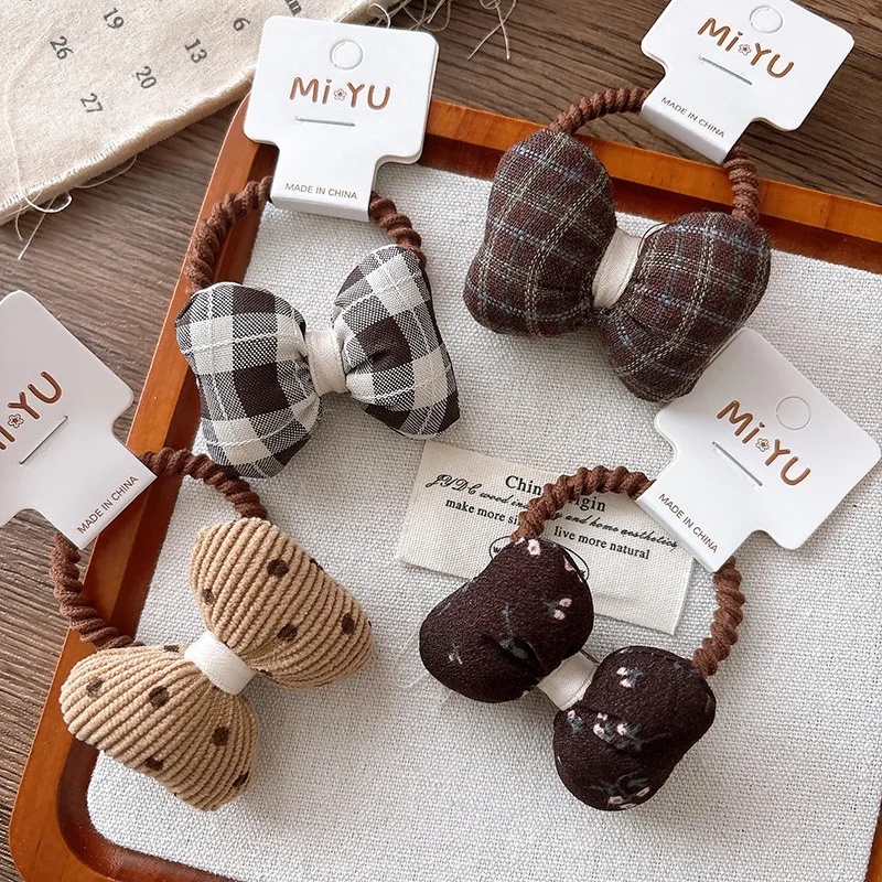 

Cute Coffee Plaid Bow Scrunchies Children Girl Kid Elastic Hair Band Accessories Tie Hair Ring Rope Headdress Headwear Ornament