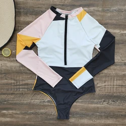 Sexy New In Long Sleeve Swimsuit For Women 2024 Zipper Surf Wear One Piece Female Monokini Sports Style Bathing Suit Beachwear