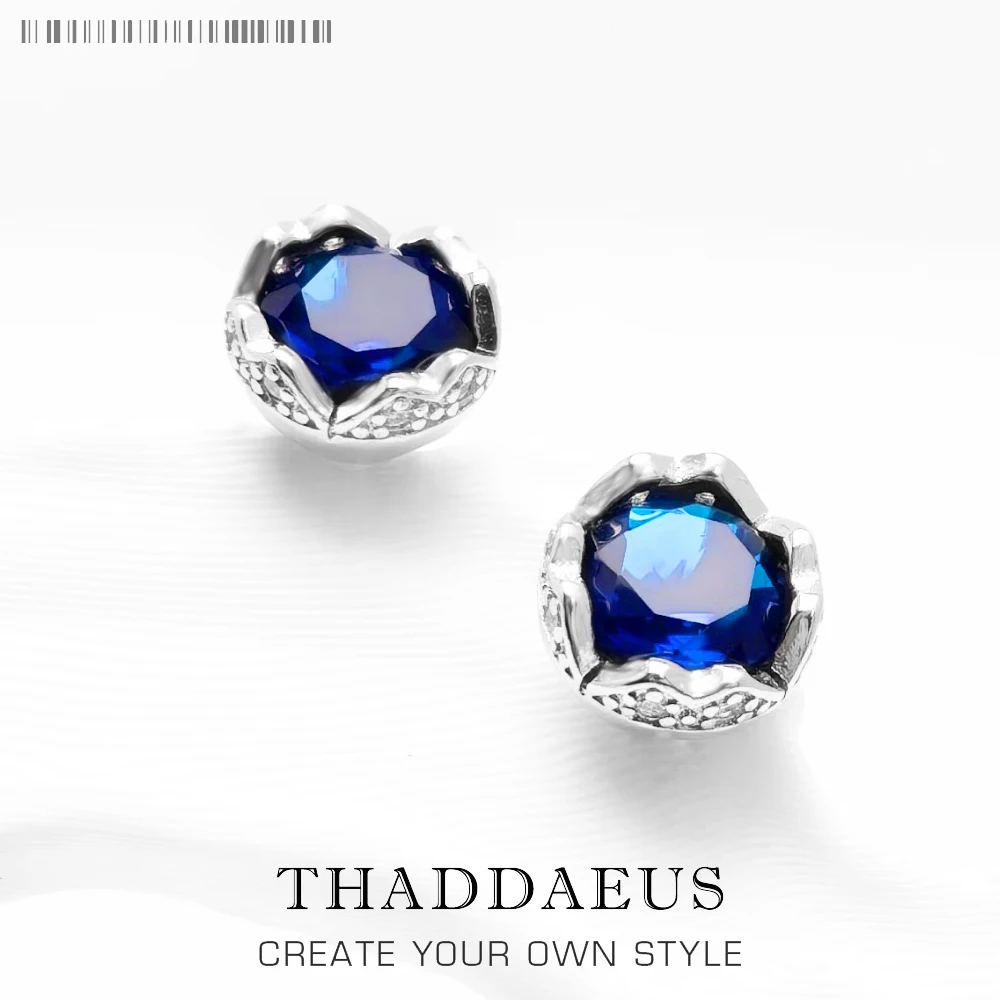 Pendientes de tuerca Lotus azul oscuro estilo europeo Glam joyería fina para mujer regalo en plata de ley 925