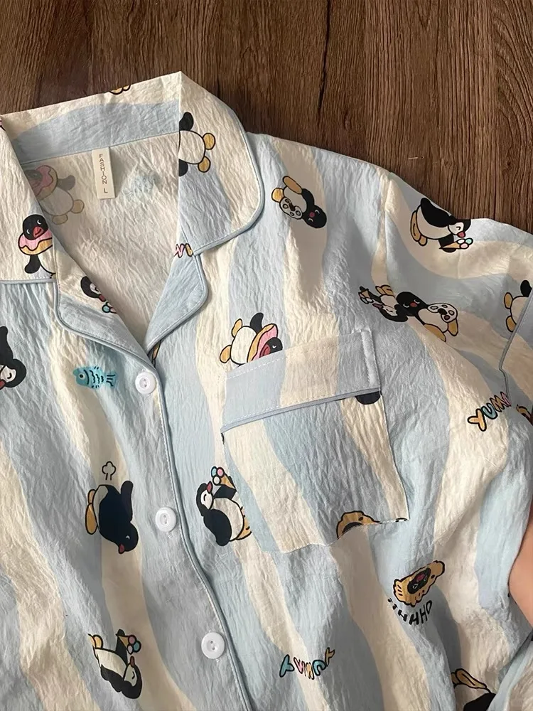 

Женское шелковое хлопковое платье с принтом пингвина, домашняя одежда ort Sve с накладкой на грудь, новинка лета с героями мультфильмов для девочек