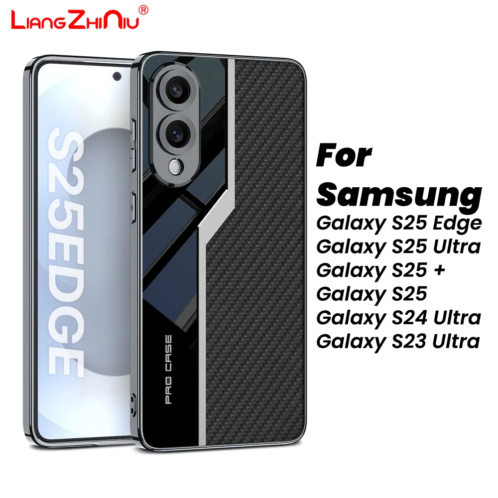 

For Samsung S25 Edge/S25/S24/S23 Ultra Phone Case Luxury Electroplating Leather Splicing Tpu Shockproof Protective Leather Cover