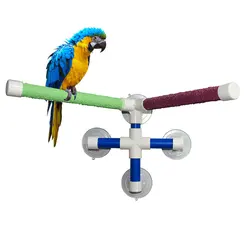 Ventosas con plataforma de pie para mascotas, Soporte de doble palo para rechinar patas, perchas interesantes para ducha de baño, pájaros y loros