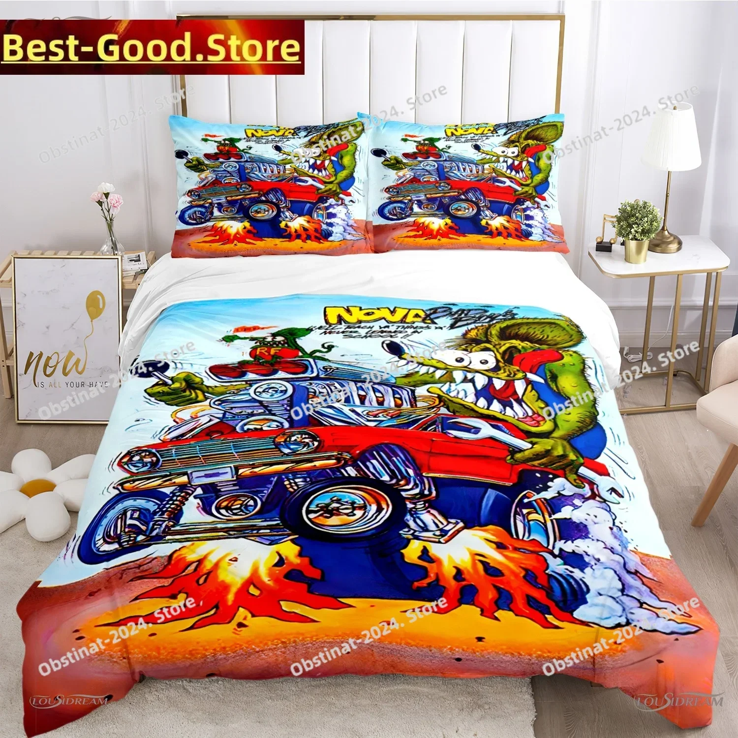 

Cartoon Funny Rat Fink All Season Bedding Set Printed single Comforter Quilt Bed Cover Pillow Case 3 Pieces Sets Kids Adult Size