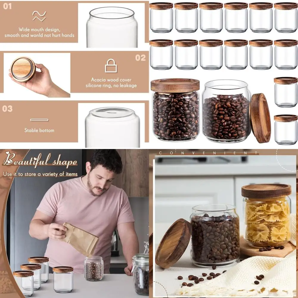 

16-Piece Glass Canister Set with Airtight Lids, 17 oz Food Storage Jars for Spices, Kitchen Essentials, Clear Containers for Cof
