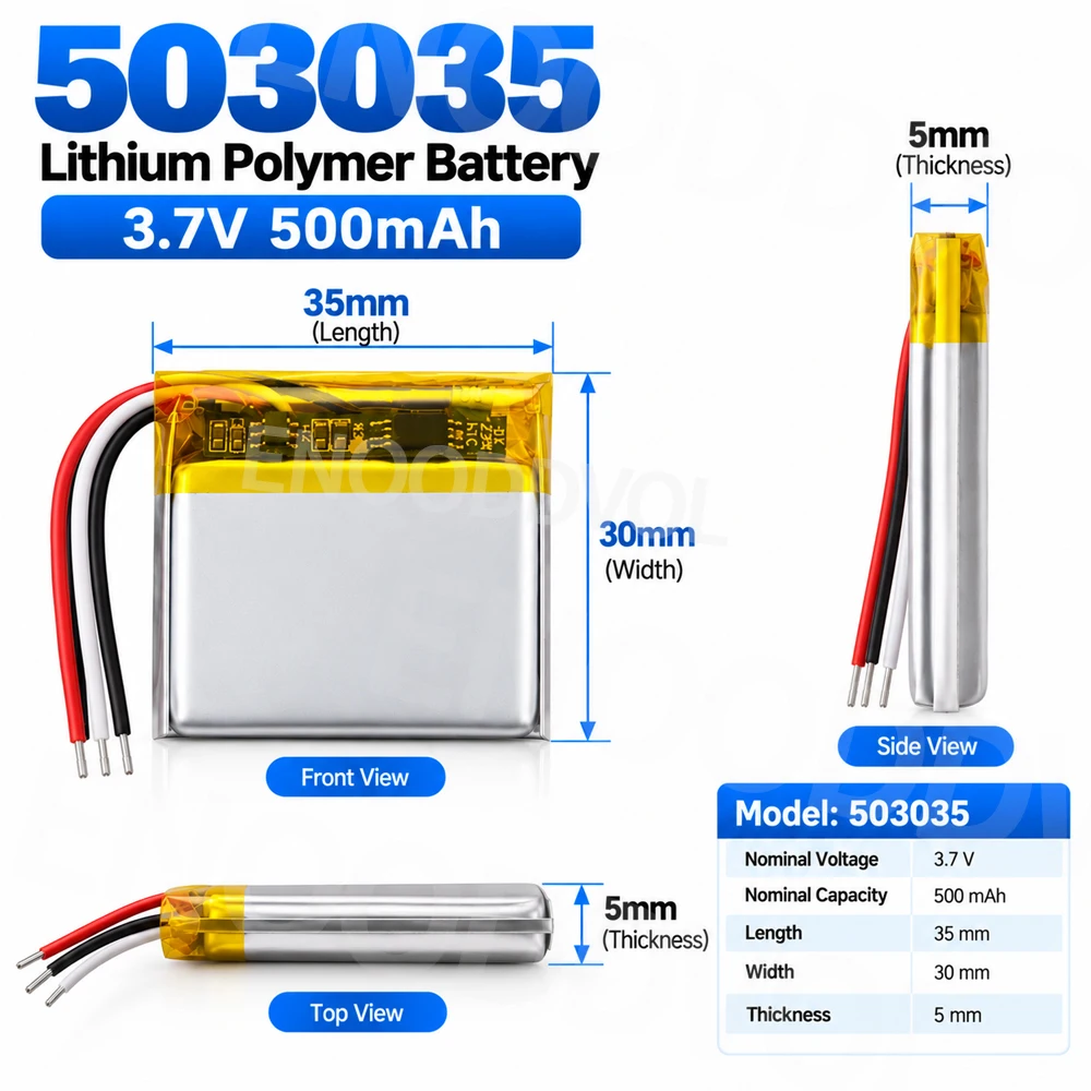 5Pcs/Lot 3Wires 403035 3.7V 450mAh Battery 303035 503035 603035 703035 803035 903035 103035 Lipo Battery 3Pin Li-ion Bateria