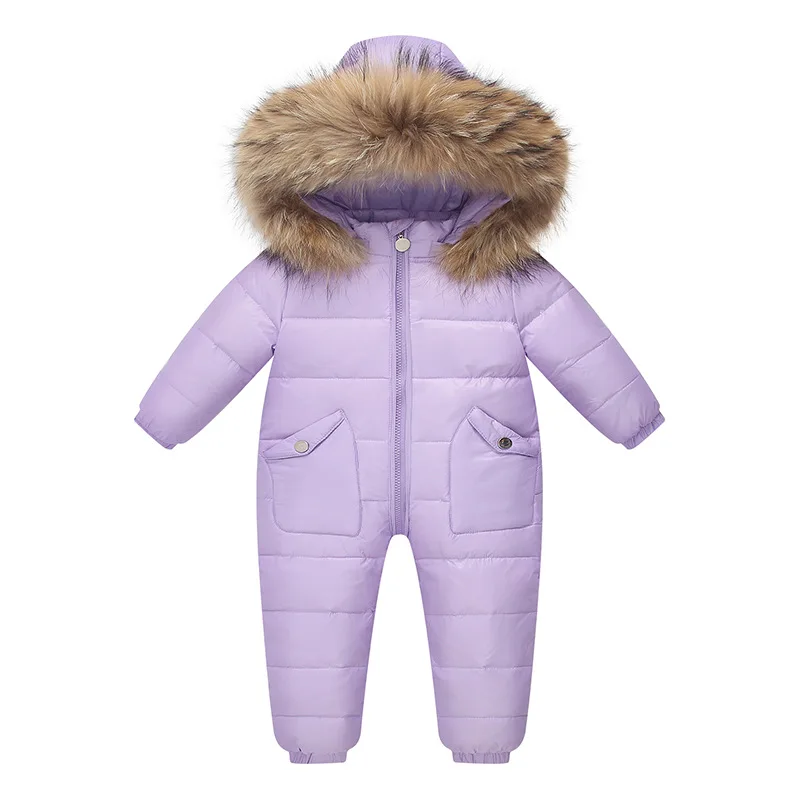 Raise 2024 Winter Newborn Jumpsuit Hooded Real Raccoon Fur Children Girl Winter Overall 1-5 Year Infant Baby Boy Romper Snowsuit