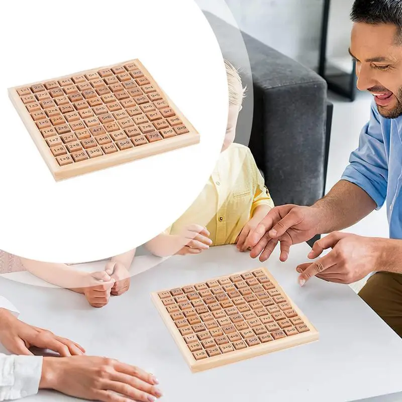 Juego de mesa de multiplicación de madera, manipuladores de multiplicación coloridos, juguete de doble cara, 100 bloques de madera, tiempos matemáticos de madera