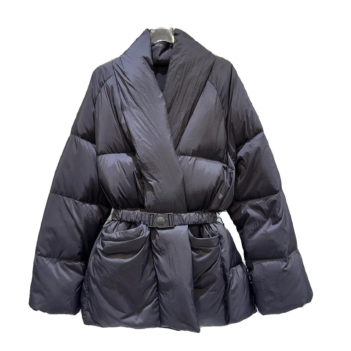 2025年冬トレンド ウエストシェイプデザイン ダウンジャケット アウター 暖かい ユニークなベルト付き エレガント レディライク 通勤 レギュラーフィット